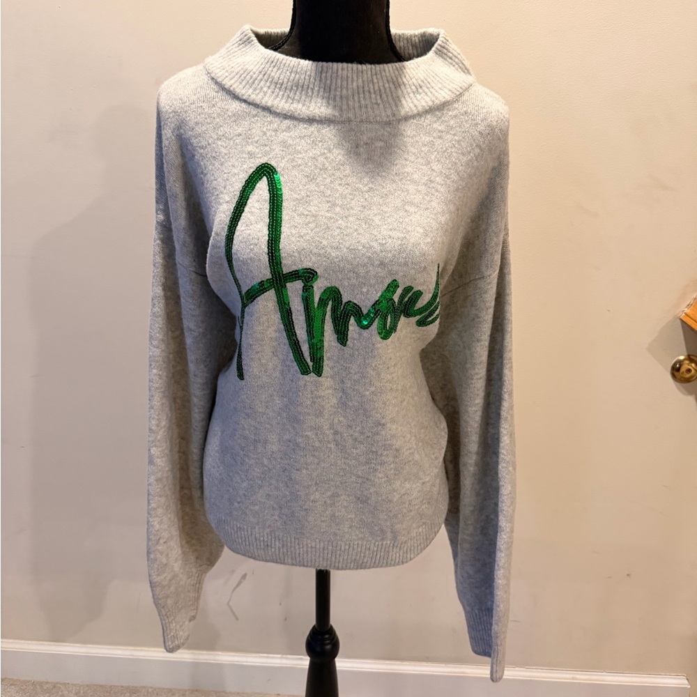Target Gray Cowl Neck Sweater with Green Script